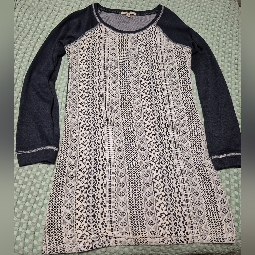 Navy and White Lace Long Sleeve Dress